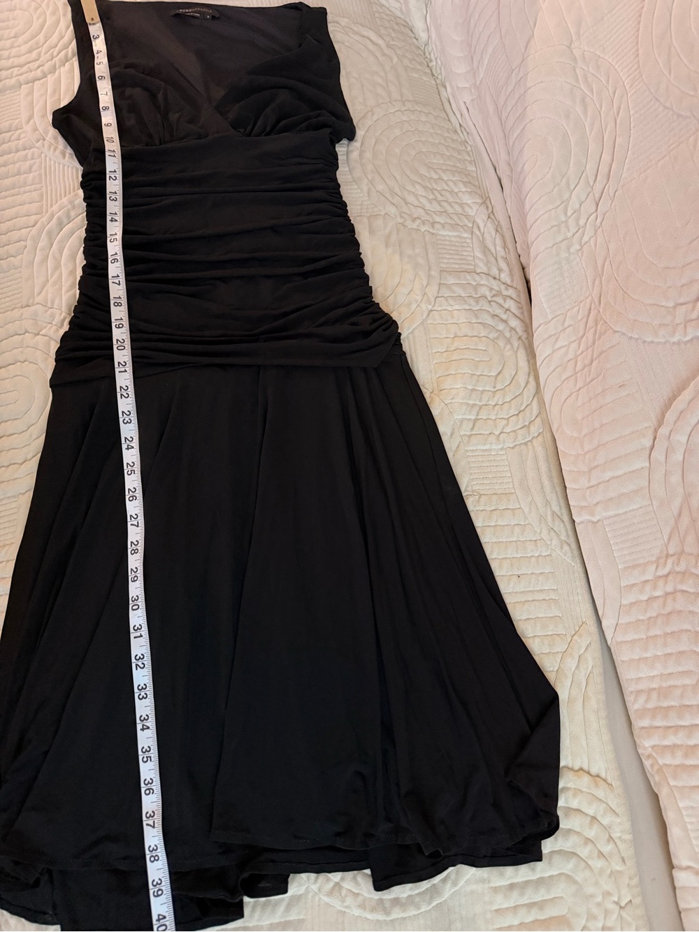 BCBGMaxAzria Black Ruched V-Neck Midi Dress - Picture 6 of 6